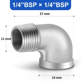 ERGAOBOY 5 pieces 304 stainless steel 90 degree angle connector, 1/4 inch male thread to 1/4 inch BSP pipe fitting
