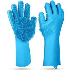 INTERPRO40 Reusable Silicone Gloves Ideal for cleaning/Pet Bathing/Massaging & Grooming/Dog Washing Gloves With Bristle Scrubbers. (blue)