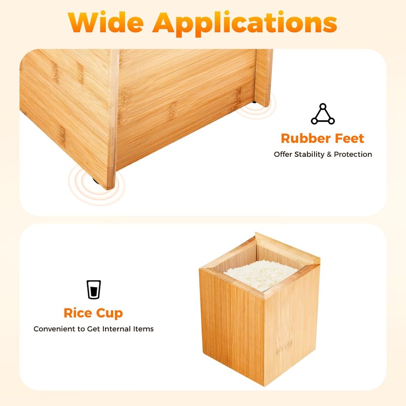 DYNAMI Wooden Rice Storage Box, Dry Storage Container Bamboo Rice