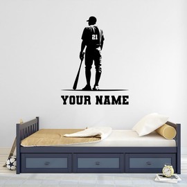 Sports Name Decal - Baseball Player Wall Decal - Baseball Decals Boys Room - Custom Name Baseball Wall Decal - Custom Baseball Name Decal