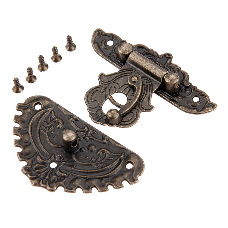 Mgoodoo Antique Embossing Hasp Latch Lock, 2 Pieces Hinge +