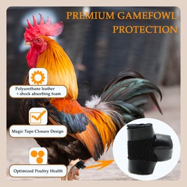 Qkxut Black Chicken Shoes for Gamefowl - 4 Pack navajas para gallos de pelea with Magic Tape Straps | Secure Rooster Spurs Protectors | Essential Gamefowl Supplies for Fighting Roosters & Poultry Care
