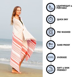 Folkulture Turkish Beach Towel with Tote Bag | Oversized (40 x 70) Quick Dry Bath Towels for Adults, Swimming Pool, Travel | Large Lightweight Beach Blanket Waterproof, Sandproof Beach Accessories