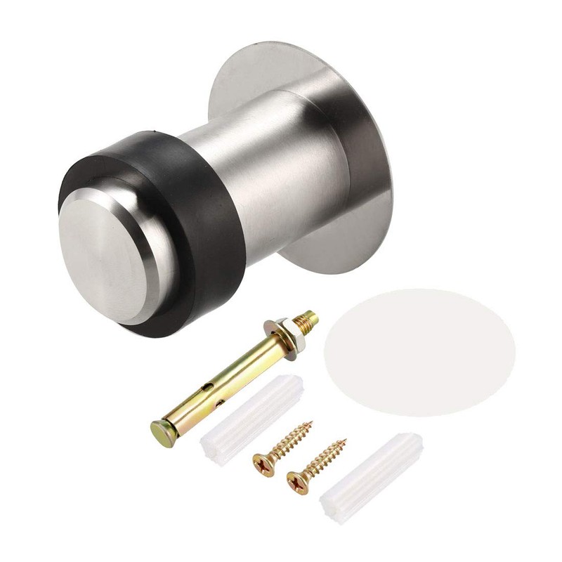 sourcing map Door Stopper Cylindrical Floor Mount Stop Brushed Stainless