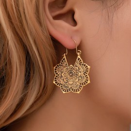 Vintage Earrings Boho Mandala Flower Earrings Gold Drop Dangle Earrings Tribal Earrings Vintage Ethnic Hoop Earrings Jewelry Earrings Jewelry Gifts for Women and Girls