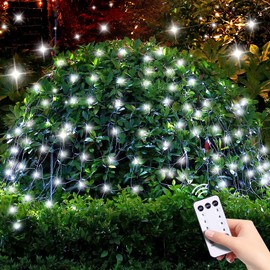 White Net Lights for Bushes - 360 LED Christmas Net Lights Plug in with Remote, 12 x 5ft Extendable 8 Modes Christmas Net Lights Waterproof for Gazebo Lawn Wedding Patio Garden Bush Tree Decoration