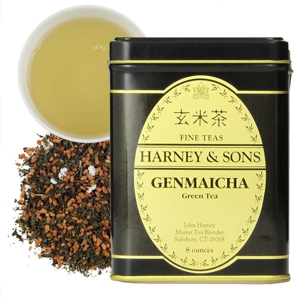 Harney & Sons Genmaicha Loose Leaf Green Tea, 8 Ounce tin, Japanese tea with brown rice kernals