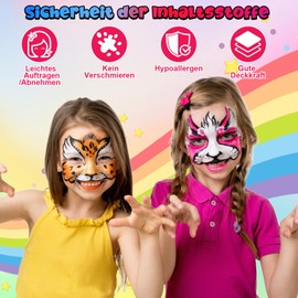 Moorstdel Gesichtsfarbe Kinderschminke Set,27 Bodypainting Farben,Tattoo-Vorlagen, Face Paint Body Paint für Kinder und Erwachsene, für Theaterschminke Karnevalsschminke