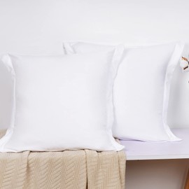 PHF Throw Pillow Covers 24 x 24 Inch, Set of 2 Washed Microfiber Throw Cushion Pillow Covers, Wrinkle & Fade Resistant Square Decorative Pillowcases, White