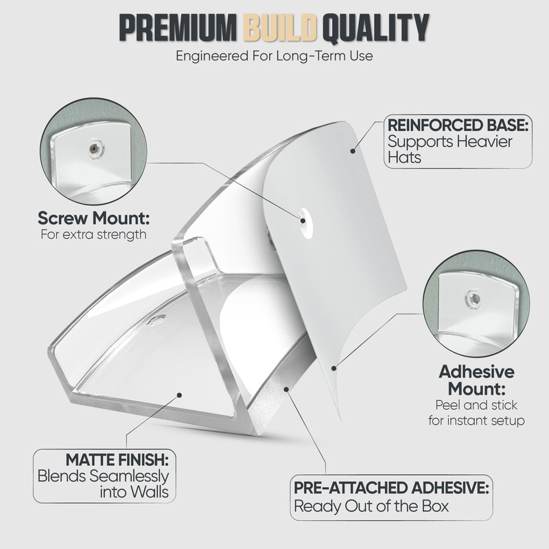 Modern JP Adhesive Hat Hooks for Wall (6-Pack) - Cowboy