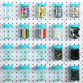 Unittype 20 Set Pegboard Organizer Accessories Peg Boards Jars with Lids Plastic Pegboards Bins Storage Containers Clear Peg Board Wall Organizer for Garage Sewing Office Home Supplies(Turquoise)