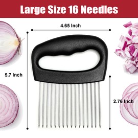 Furneet Extra-Large Onion Holder for Slicing, Onion Cutter Vegetable Chopper, Stainless Steel Tomato Slicer Vegetable Cutter for Potato, Tomato, Lemon, Meat Tenderizer, Kitchen Food Slicer Guide