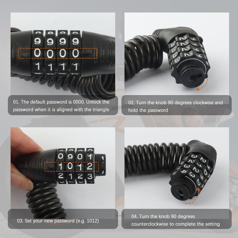 Motorcycle Helmet Lock with Combination Lock,Retractable Motorcycle Locks Anti Theft