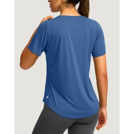 Women's Short Sleeve Workout Shirts Breathable UPF 50+ Sun Protection T-Shirts Quick Dry Gym Running Hiking Tops (Navy Blue, M)