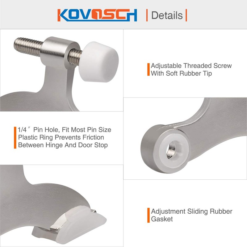 KOVOSCH 2 Pack Hinge Pin Door Stopper Brushed Satin Nickel