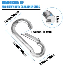 EVADOW 15PCS 100MM Heavy Duty Spring Snap Hook, M10 3/8" Galvanized Steel Snap Hook Carabiner Quick Link Carabiner Clip, 350KG Holding Capacity Quick Link Keychain for Swing Hammock Gym Outdoor-Silver