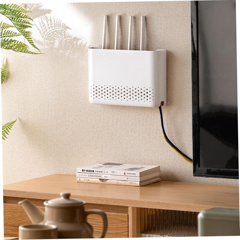 Wall Mounted WiFi Router Storage Box, White ABS Router Organizer