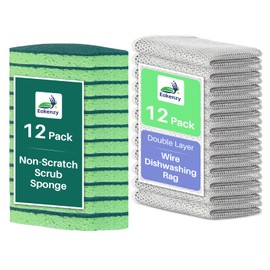 12 Pack Non-Scratch Dish Sponges and 12 Pack Wire Dishwashing Rags Set, Gentle Scrub Sponges and Reusable Non-Scratch Wire Dishcloth for Kitchen, Bathroom, and Household Cleaning