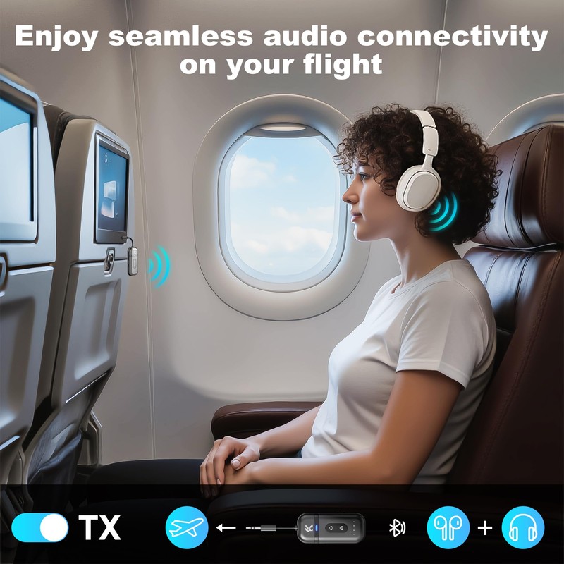 2026 Upgraded Bluetooth 5.4 Transmitter Receiver, 2-in-1 Airplane Bluetooth Adapter,