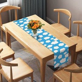 Sunwer Blue Sky White Cloud Table Runner Cartoon Story Themed Birthday Party Decoration Home Kitchen Dining Room Decor 90Inches Long