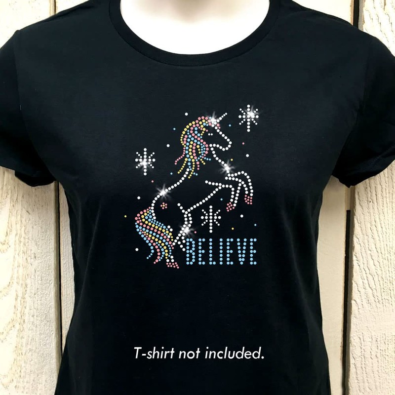 Unicorn Believer Bügelbild mit Strasssteinen, T-Shirt JCS Rhinestones