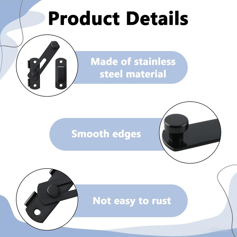 1PCS Thicker Garage Door Lock Gate Lock Black Door Stainless