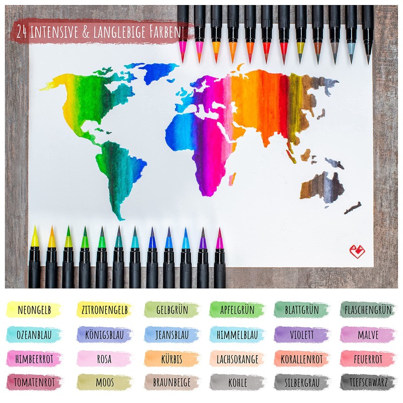 LIEBERGE Brush Pens Premium Set - 24 Watercolour Colours +