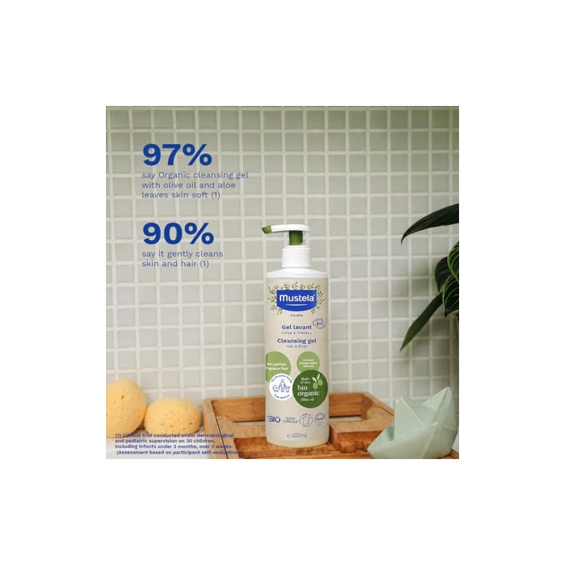 Mustela Bio Orgánico, Gel de Baño Corporal y Capilar, 400ml