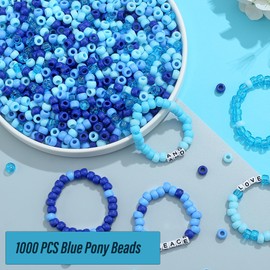 XIANNVXI Blue Pony Beads Bulk 1000 Pcs Pony Plastic Beads for Bracelets Hair Beads for Braids for Crafts Necklace Key Chains 6mm Multiple Colors