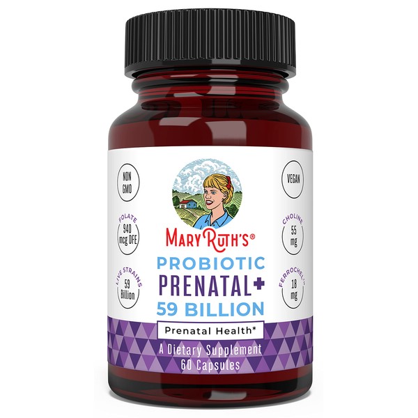 MaryRuth's Prenatal Vitamins and Probiotics | 59 Billion CFU | Vitamin D3 | B12 | Iron | Folate | Selenium | Choline | Vegan | Non-GMO | Capsule | 60 Count