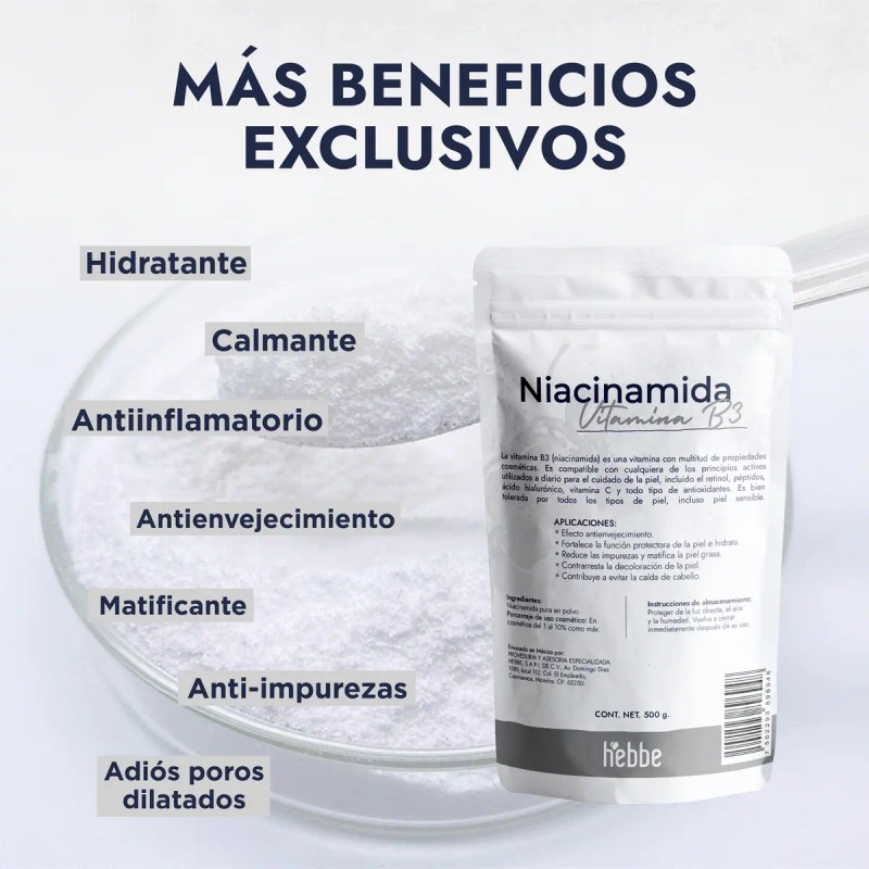 Hebbe Niacinamida 500g Vitamina Piel Grasa Facial Antiedad