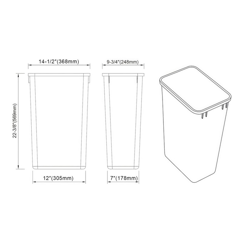 Dowell Kitchen & Bath Dowell 50L Wastebasket Trash Container, 52.8Qt/13.2Gal,
