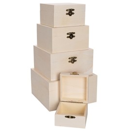 Ideen mit Herz | Wooden Boxes Set | Square | Wooden Crates with Lid and Metal Clasp | 5 Pieces | Various Sizes