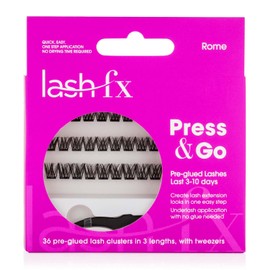 Lash FX Press & Go Pre-Glued Cluster Lashes - Rome: Flirty and fluffy, adding wispy volume with an elegant touch, perfect for a natural yet enhanced look. 36 Clusters in 3 Lengths with Tweezers