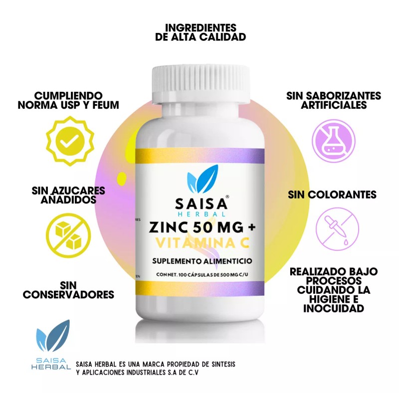 Saisa Herbal Gluconato De Zinc 50mg + Vitaminac 100 Cáps