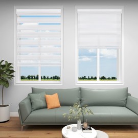 Changshade Zebra Blinds Custom Size for Windows Sliding Glass Door Cordless, Zebra Roller Shades with Valance Light Filtering 50% Blackout Dual Layer Fabric for Living Room Bedroom Bathroom, White