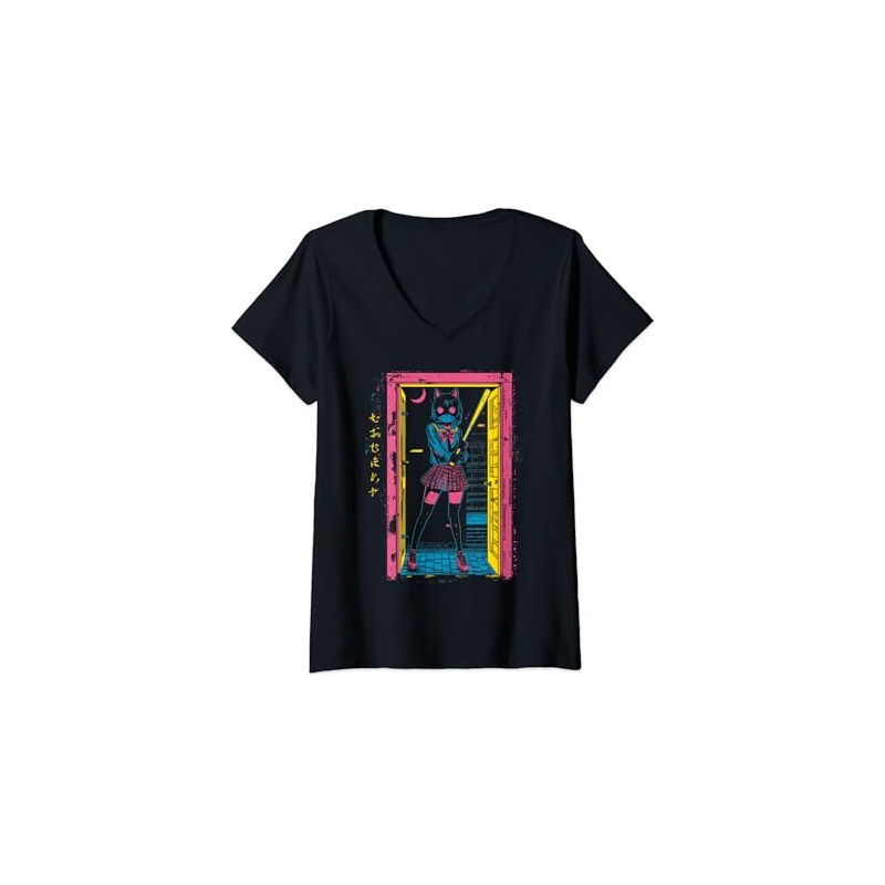 Womens Creepy Girl Cat Grunge Slasher Pastel Goth Anime Horror