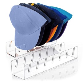 iNNOVANT Baseball Cap Stand, 2 Pcs Acrylic Hat Organizer for 14 Baseball Caps, Hat Racks for Baseball Caps Display and Organizer for Bedroom, Closet, Dresser, Office (Clear x 2)