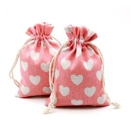 Beavorty Adorable Pink Heart Cotton Bag Drawstring Storage Wash Bag Portable Student Pencil Case