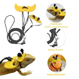 Adjustable Bearded Dragon Harness with Wings and Bee Hat Set, Lizard Leash Cute Hats for Small Reptiles Geckos Hamster, Bearded Dragon Stuff, Leopard Gecko Accessories (Head Cover+Traction Rope)