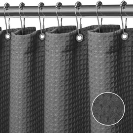 FIISAYL Waffle Shower Curtain Shower Curtains with Magnet Washable Textile Polyester Fabric Bathroom Curtain with 12 Shower Curtain Rings Waterproof for Shower and Bath 183 x 183 cm (Dark Grey)