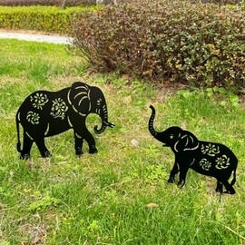 QBMYCN Metal Elephant Garden Stake, 2 Pack Black Elephant Silhouette Statue for Yard Garden Lawn Outdoor Decoration Gift for Elephant Lover.(Black Elephant)