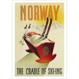 Vintage Ski World Norway The Cradle of Skiing Poster - 24 x 36 inches, Comes in 4 Sizes
