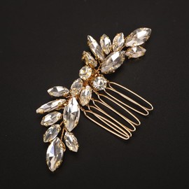 BERYUAN Sparkly Crystal Rhinestone Wedding Hair Comb Teardrop Rhinestone Headpiece Silver Gold Rhinestone Slide Comb Silver Gold Wedding Hairpiece for Women (gold)