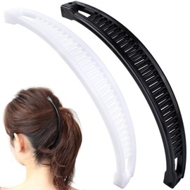 VARMDUKKE 2PCS Banana Hair Clips, Large Strong Hair Claw Clip with Double Combs, Classic Non-slip Hair Accessories for Women Straight Curly Long Hair - White, Black (Smooth Egde)