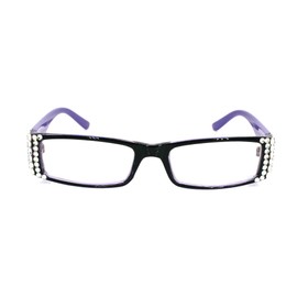 The French, (Bling) Fleur De Lis Women Reading Glasses Adorned with (Clear + Aurora Borealis) Austrian Crystals, Magnifying (Purple) Rectangular. NY Fifth Avenue.