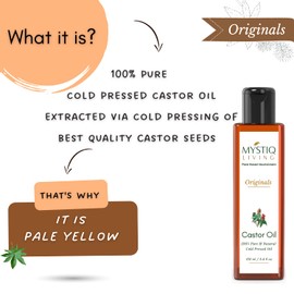 Mystiq Living Originals - Castor Oil, 100ML | Cold Pressed, 100% Pure & Natural | Hair Growth, Skin Care, Moisturising Dry Skin, Nails, Eyelashes - Virgin Grade