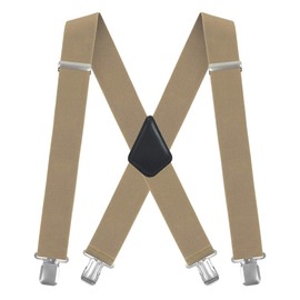 Moulen Men's X-Back 2 Inches Wide Heavy Duty Clips Adjustable Suspenders, Tan