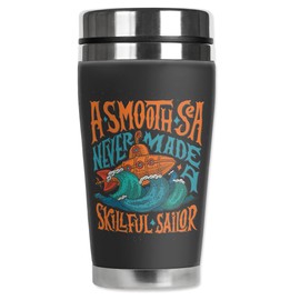 Mugzie 16 Ounce Stainless Steel Travel Mug with Wetsuit Cover - Smooth Sea