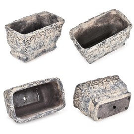 Sungmor 9.2 Inch Cement Plant Pot for Plants, Succulent Planter with Embossed Design, Vintage Concrete Flowerpots with Drainage Hole, Decorative Orchid Houseplant Pot Indoor Outdoor Plant Container